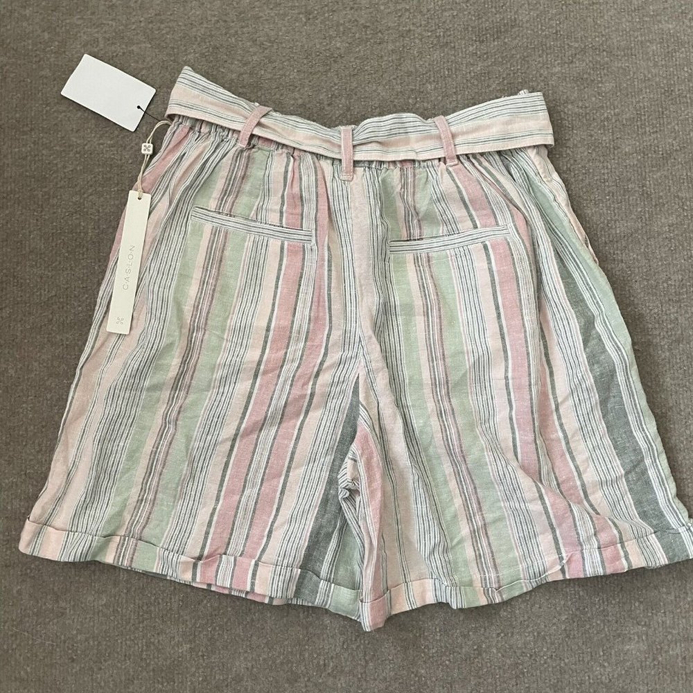 Caslon Womens Shorts XS Pink Green Striped Linen Blend Belt Lightweight Casual - Picture 9 of 9